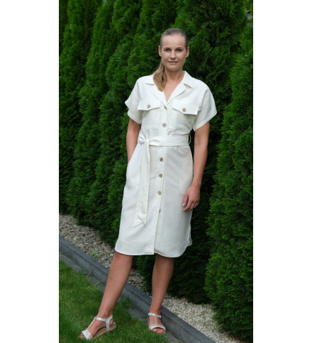 Sukienka Emocje tencel z lnem, mleczna biel (krótki rękaw)