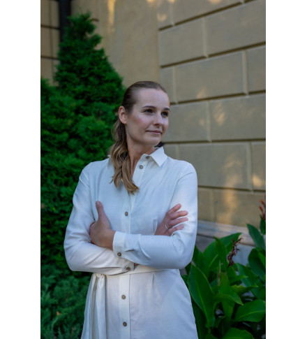 Sukienka Wyzwanie tencel z lnem, mleczna biel (długi rękaw)